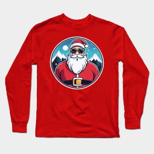 Santa Claus Sunglasses Christmas Drawing Long Sleeve T-Shirt